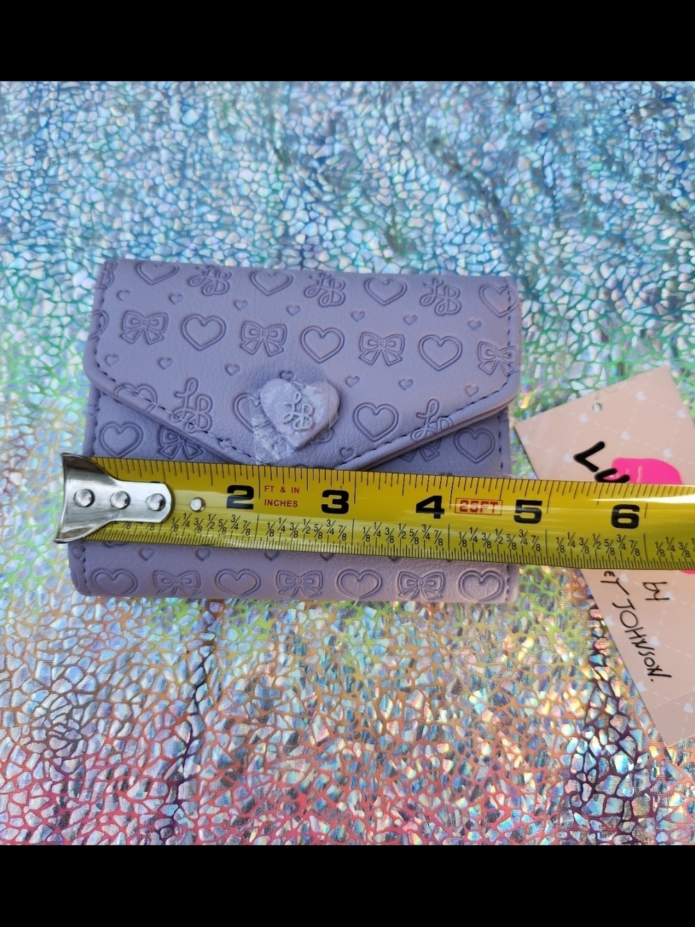 Lavender Embossed Heart Compact Wallet By Betsey Johnson - Picture 6 of 7
